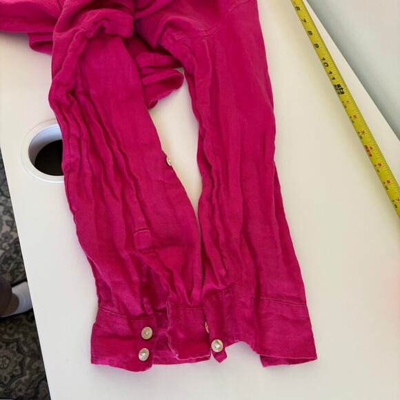 Sigrid Olsen Button Down Linen Shirt Sz 1X Hot Pink Breathable Relaxed Roll tab - Picture 10 of 10